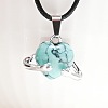 Dyed Synthetic Turquoise Heart with Metal Hands Pendant Necklaces FX8013-10-1