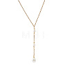 Adjustable Triple Faux Pearl Oval Tassel 304 Stainless Steel Lariat Y Necklaces for Women LS-UT5440-1-5