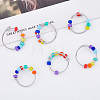 10Pcs 2 Style Rainbow Color Glass Beaded Rotating Open Cuff Rings Set RJEW-DC0001-15-3
