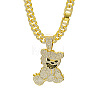 Zinc Alloy Full Crystal Rhinestone Bear Pendant Cuban Link Chain Necklaces for Men FS-WGDB54B-04-2