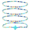 4Pcs Bohemian Summer Cross & Glass Seed Bead Beaded Stretch Bracelet Sets BE5944-8-1