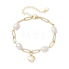 Brass Heart Charms & Paperclip Chains Bracelets BJEW-JB13479-2