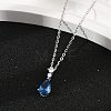 925 Sterling Silver Sapphire Rhinestone Teardrop Pendant Necklace for Women NJEW-V013-01P-2