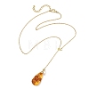 Natural Amber Teardrop Pendant Lariat Y Necklaces with Brass Cable Chains and Natural Pearl for Women NJEW-JN06607-4