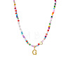Colorful Beaded Heart Letter Necklace with Pearl Elements Stainless Steel Pendant Jewelry TR2146-7-1