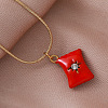 Vintage European 304 Stainless Steel Crystal Rhinestone Red Coin Candy Charm Necklaces with Enamel for Women EK6203-1