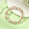 Handmade Printed Porcelain Floral Oval Beaded Stretch Bracelets BJEW-JB14182-1