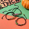 Synthetic Turquoise Skull & Wood Disc Braided Bead Bracelet for Halloween BJEW-TA00260-2
