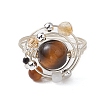 Planet Natural Amethyst & Tiger Eye & Citrine & Apatite & Green Aventurine Finger Rings RJEW-TA00165-3