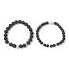 2Pcs Natural Lava Rock Round Beads Stretch Bracelets for Women Men BJEW-JB13054-5