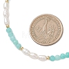 Faceted Round Natural Amazonite and Rice Natural Pearl Beaded Necklaces for Women NJEW-JN05816-04-4
