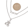 Alloy Bear and White Round Pendant 304 Stainless Steel Cable Chain Double Layer Necklaces for Women NJEW-JN05758-02-3