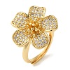 Rack Plating Flower Brass Micro Pave Clear Cubic Zirconia Adjustable Rings RJEW-S413-01G-1