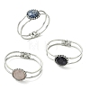 Natural Mixed Stone Flat Round Brass Hinged Cuff Bangles BJEW-JB14317-3