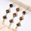 Natural Tiger Eye Faceted Flat Round Beaded Brass Paperclip Chain Bracelets GG-CBA37F5-02G-08-1