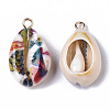 Printed Natural Cowrie Shell Pendants X-SSHEL-R047-02-B01-3