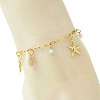 Ocean Natural Cowrie Shell & 304 Stainless Steel Starfish & Dyed Round Natural Howlite Charm Anklets for Women AJEW-AN00819-2