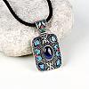 National Style Necklaces Antique Silver Plated Brass Corundum Gemstone Pendant Necklaces NJEW-BB00618-03-2