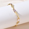 Brass Glass Flower Link Chain Bracelets KK-CBA7DFA-01G-04-2