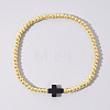Cross Synthetic Turquoise & Round Brass Beaded Stretch Bracelets VG5379-5-1