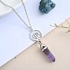 Natural Amethyst Hexagonal Prism Pointed Faceted Bullet and Alloy Lotus Flower Pendant Necklaces for Women VW3662-5-1