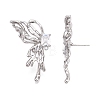 Brass Pave Clear Cubic Zirconia Butterfly Stud Earring Findings KK-N232-450P-3