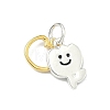 925 Sterling Silver Black Enamel Smiling Face Flower Charms STER-A051-02A-1