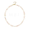 Raw Natural Madagascar Rose Quartz & Dyed Pink Faceted Rondell Malaysia Jade & Pearl Beaded Necklaces for Women NJEW-JN06590-3