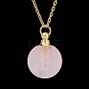 Natural Rose Quartz Flat Round Perfume Bottle Pendant Necklaces PW-WGD45C6-05-1