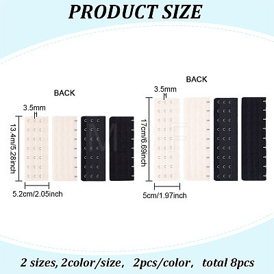 8Pcs 4 Style Polyester Women's 3 Rows x 7/9 Hooks Longline Corset Bra Extender FIND-BC0004-65-1