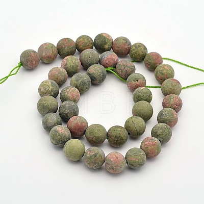 Frosted Round Natural Unakite Beads Strands G-E302-107-10mm-1