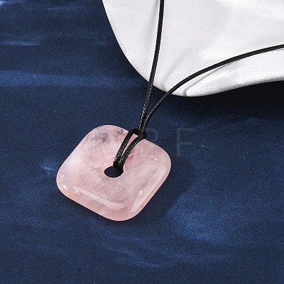Natural Rose Quartz Square Pendants Black PU Leather Cord Necklaces NJEW-K285-01D-1