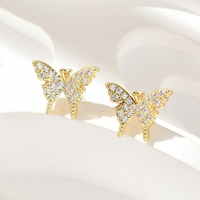 Brass Micro Pave Clear Cubic Zirconia Stud Earrings EJEW-A128-01G-1