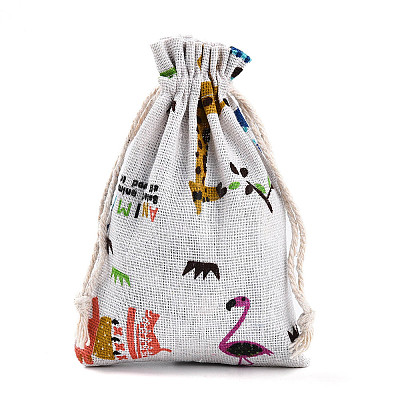 Animals Printed Polycotton(Polyester Cotton) Packing Pouches Drawstring Bags ABAG-T004-10x14-34-1