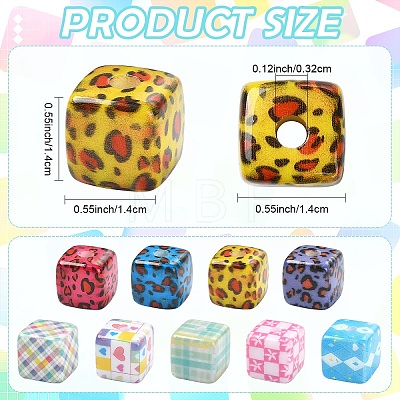 18Pcs 9 Colors Laser & Printed Opaque Acrylic Beads OACR-YW0004-55-1