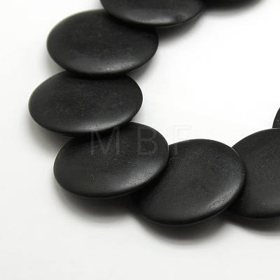 Natural Flat Round Black Stone Beads Strands G-P062-42-1