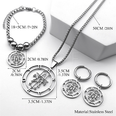 304 Stainless Steel Astaroth Sigil Goetia Charms Bracelets & Hoop Earrings & Pendant Necklaces Sets FS-WG27906-01-1