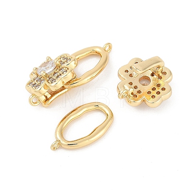 Brass Micro Pave Clear Cubic Zirconia Fold Over Clasps KK-U043-20G-1