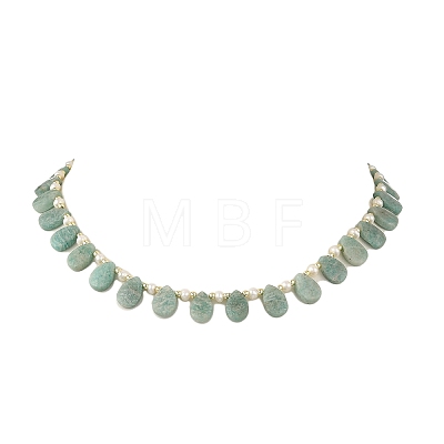 Natural Cultured Freshwater Pearl Rice & Natural Amazonite Teardrop Beaded Necklaces NJEW-JN06434-1
