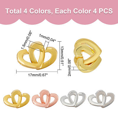 16 Sets 4 Colors Brass Two Loops Heart Interlocking Clasps for DIY Jewelry KK-FH0004-13-1