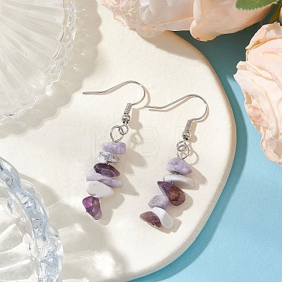 Natural Howlite & Amethyst & Purple Turquoise Dangle Earrings EJEW-JE06127-01-1