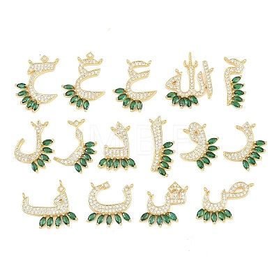15Pcs Brass Micro Pave Cubic Zirconia Pendants KK-Z151-15G-01-1
