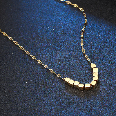 304 Stainless Steel Geometric Square Beaded Pendant Dapped Chain Necklaces for Women WG5ACA6-02-1
