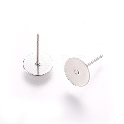 304 Stainless Steel Flat Round Blank Peg & Post Ear Studs Findings X-STAS-E025-3-1