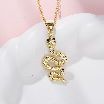 Brass Micro Pave Clear Cubic Zirconia Snake Pendant Necklaces NJEW-S438-02G-G-1