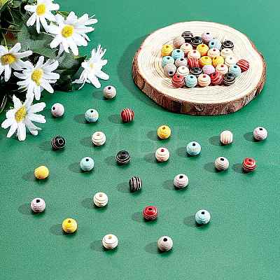 SUNNYCLUE 80Pcs 8 Colors Painted Natural Wood Beads WOOD-SC0001-34-1