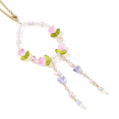 Electroplate Glass & Natural Rose Quartz Pendant Decorations HJEW-JM04550-1