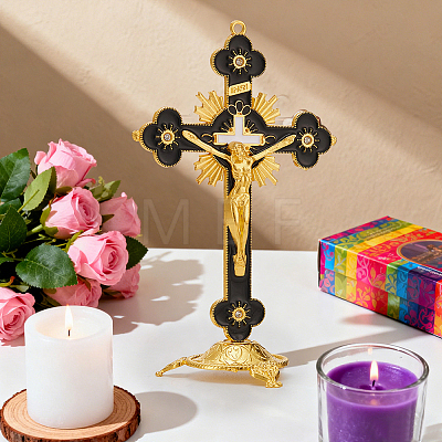 Religion Alloy Enamel Crucifix Cross Statue Display Decorations DJEW-WH0043-105B-1