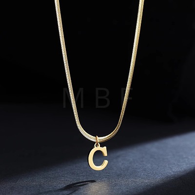 316 Surgical Stainless Steel Initial Pendant Flat Snake Chain Necklaces for Women WGC1053-03-1