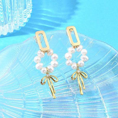 Bowknot Brass Rhinestone Dangle Stud Earrings EJEW-JE07065-1
